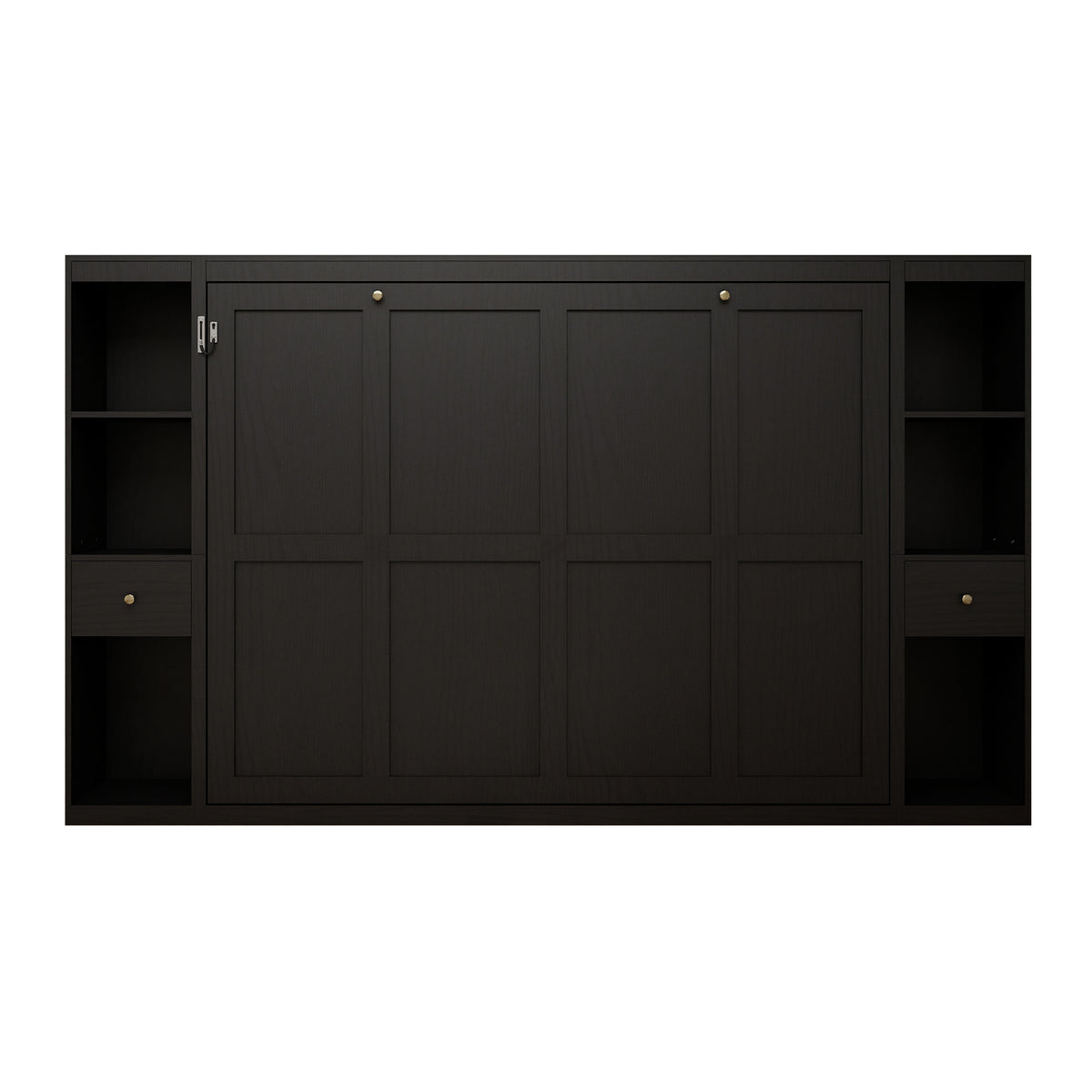 Queen Horizontal Murphy Bed with Storage Cabinets – Black