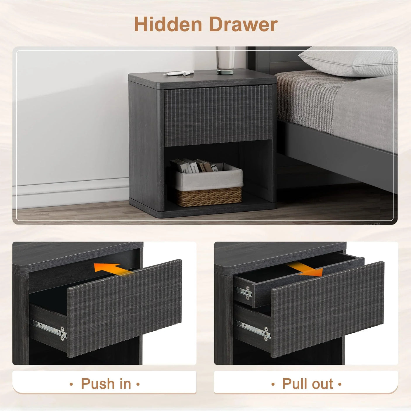 Large Modern Nightstand with Small Built-in Drawers
