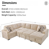 Yechen 123" U-Shaped Sectional Sleeper Sofa with Pull-Out Bed & Storage Chaise, 6-Seater