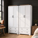 Yechen 71" Armoire Wardrobe Closet with Hanging Rod, Adjustable Shelves & 2 Drawers — White