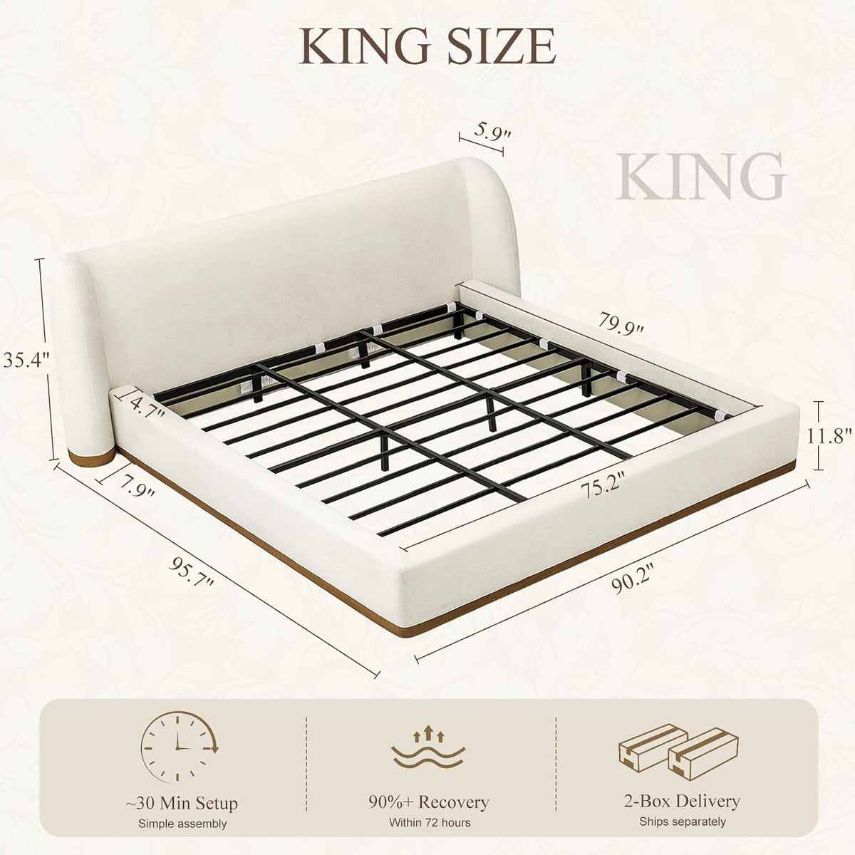 Yechen Bouclé Cloud Bed Frame, Queen & King, Standard or Lift-Up Storage