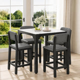 5-Piece Counter Height Dining Set | Marble-Look Top, Padded Chairs, Modern Grey