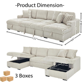 122'' U-Shaped Corduroy Sectional Sofa with Sleeper Bed & Storage Chaise