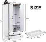 YECHEN 71" Modern Armoire Wardrobe: All-in-One Storage with 2 Drawers & Adjustable Shelves