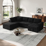 122'' U-Shaped Corduroy Sectional Sofa with Sleeper Bed & Storage Chaise