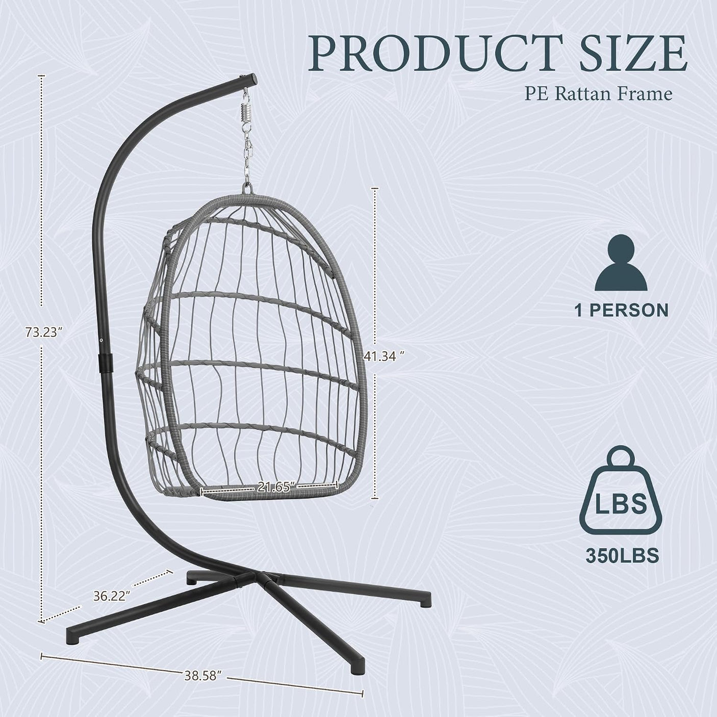Egg Hanging Chair with Stand & Cushion | Patio & Bedroom, Charcoal Grey