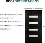 [Slab Only] 36" x 80" Fiberglass Front Door, Contemporary Modern Exterior Door, Frosted Glass Privacy Panel, Pre-Primed Black, Right Hand Inswing (Frame Not Included)