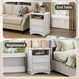 Farmhouse Mid Century Modern Nightstand, 2-Drawer 25" Tall Wood