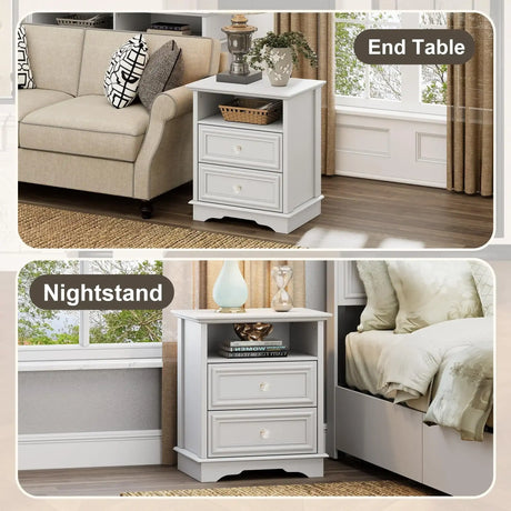 Farmhouse Mid Century Modern Nightstand, 2-Drawer 25" Tall Wood