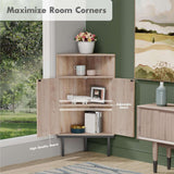 4-Tier Rattan Doors Corner Storage Cabinet