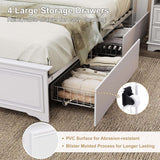 Farmhouse Queen Size Bed Frame with 4 Storage Drawers
