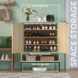 5-Tier Natural Rattan Entryway Shoe Storage Cabinet with Doors