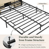 Boho Rattan Queen Beds Frame with Charging Station Headboard