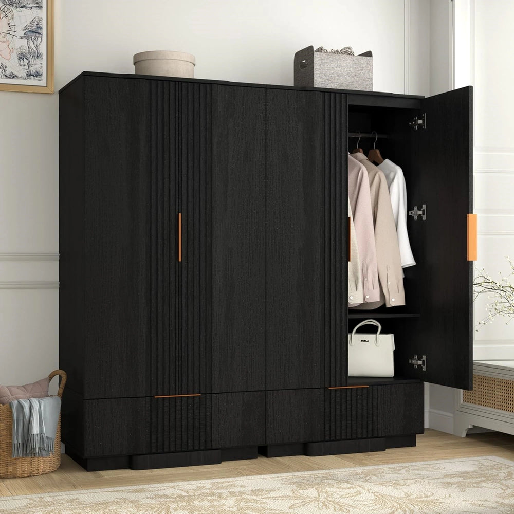 black wardrobe dresser Modern Black 60 Metal Wardrobe Closet Armoire Hanging Rod & Drawer Shelves