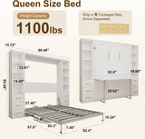 White Queen Murphy Bed with Desk & Dual Cabinets | Yechen Home