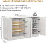 Arched Reeded Sideboard Buffet Cabinet — 55" Wide, 4-Door Modern Storage