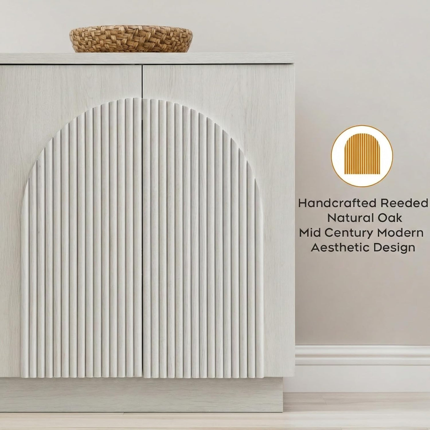 Arched Reeded Sideboard Buffet Cabinet — 55" Wide, 4-Door Modern Storage