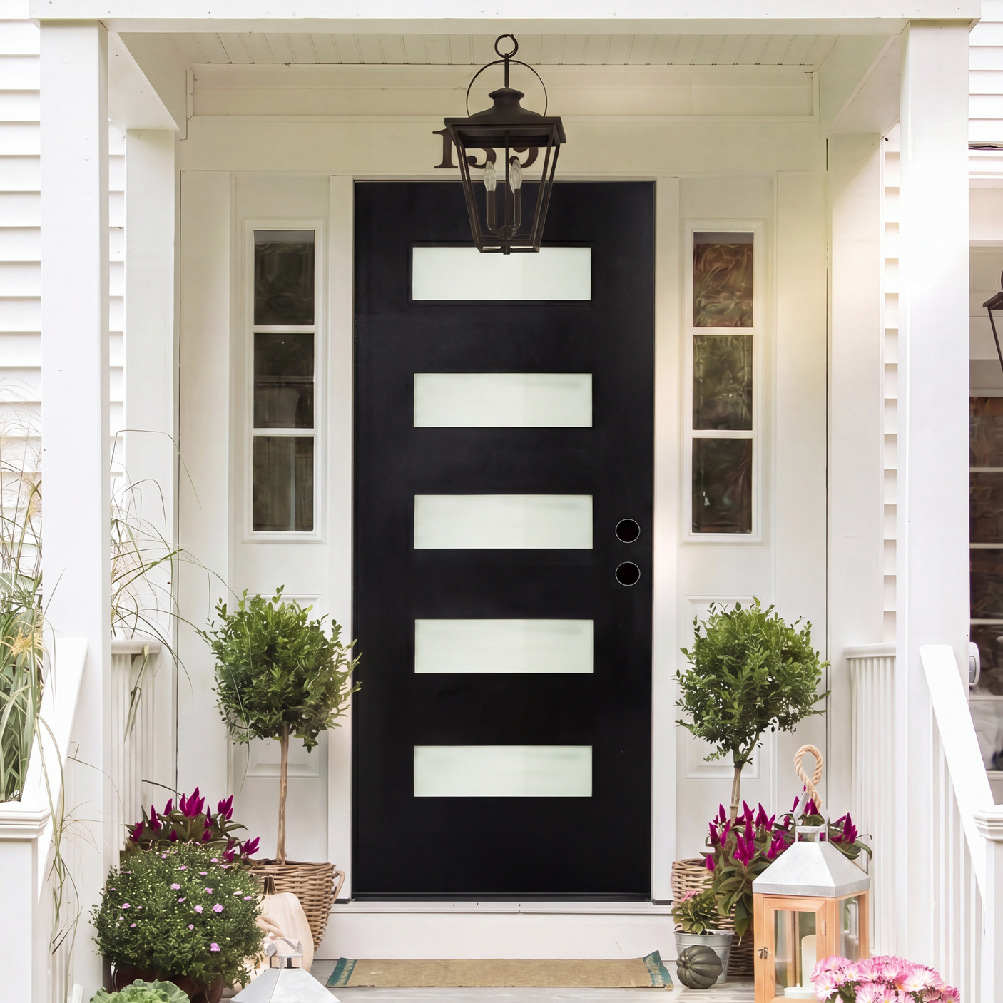 36" x 80" Fiberglass Exterior Door | Black Smooth Finish | Frosted Glass | Left Hand Inswing