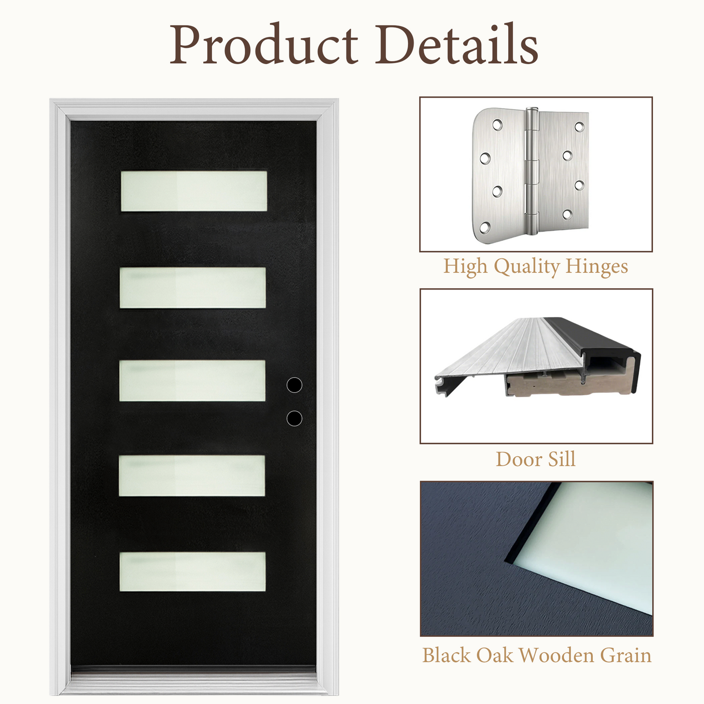 36" x 80" Fiberglass Exterior Door | Black Smooth Finish | Frosted Glass | Left Hand Inswing