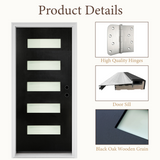 36" x 80" Fiberglass Exterior Door | Black Smooth Finish | Frosted Glass | Left Hand Inswing