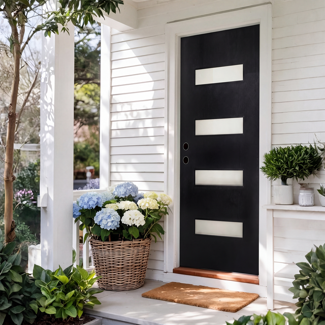 36x80 Black Fiberglass Entry Door with Frosted Glass | Right Inswing