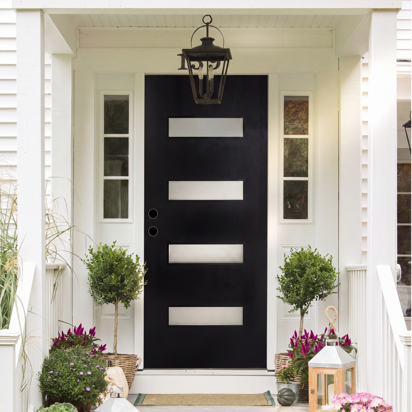 36x80 Black Fiberglass Entry Door with Frosted Glass | Right Inswing