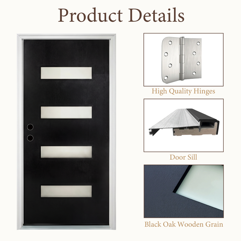 36x80 Black Fiberglass Entry Door with Frosted Glass | Right Inswing