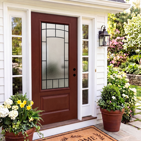 36x80 Red Fiberglass Entry Door – Frosted Glass, Left & Right Hand Inswing | Yechen Home