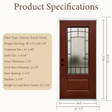 36x80 Red Fiberglass Entry Door – Frosted Glass, Left & Right Hand Inswing | Yechen Home