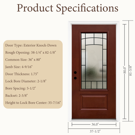 36x80 Red Fiberglass Entry Door – Frosted Glass, Left & Right Hand Inswing | Yechen Home