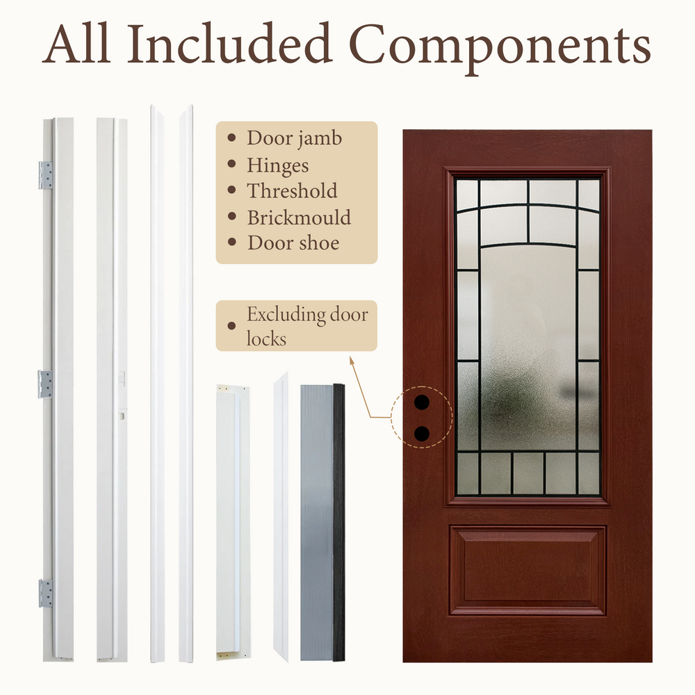 36x80 Red Fiberglass Entry Door – Frosted Glass, Left & Right Hand Inswing | Yechen Home