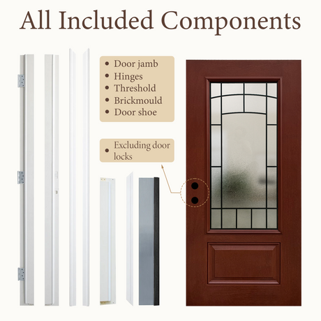 36x80 Red Fiberglass Entry Door – Frosted Glass, Left & Right Hand Inswing | Yechen Home