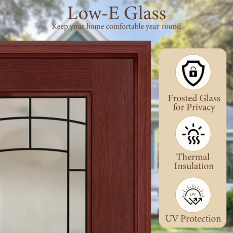 36x80 Red Fiberglass Entry Door – Frosted Glass, Left & Right Hand Inswing | Yechen Home