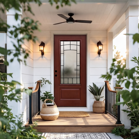 36x80 Red Fiberglass Entry Door – Frosted Glass, Left & Right Hand Inswing | Yechen Home