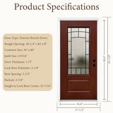 36x80 Red Fiberglass Entry Door – Frosted Glass, Left & Right Hand Inswing | Yechen Home