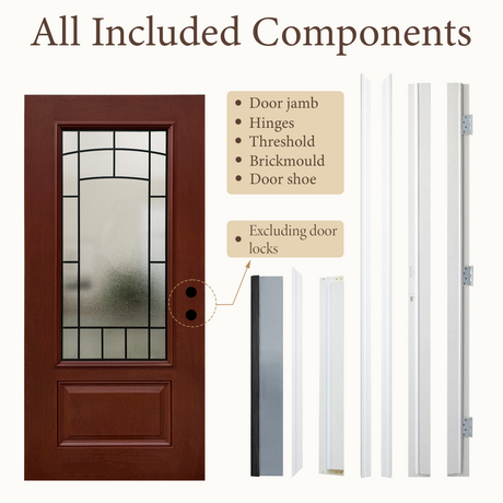 36x80 Red Fiberglass Entry Door – Frosted Glass, Left & Right Hand Inswing | Yechen Home