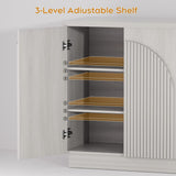 White Oak Fluted Sideboard Buffet Cabinet - Mid Century Modern Storage with Arched Doors