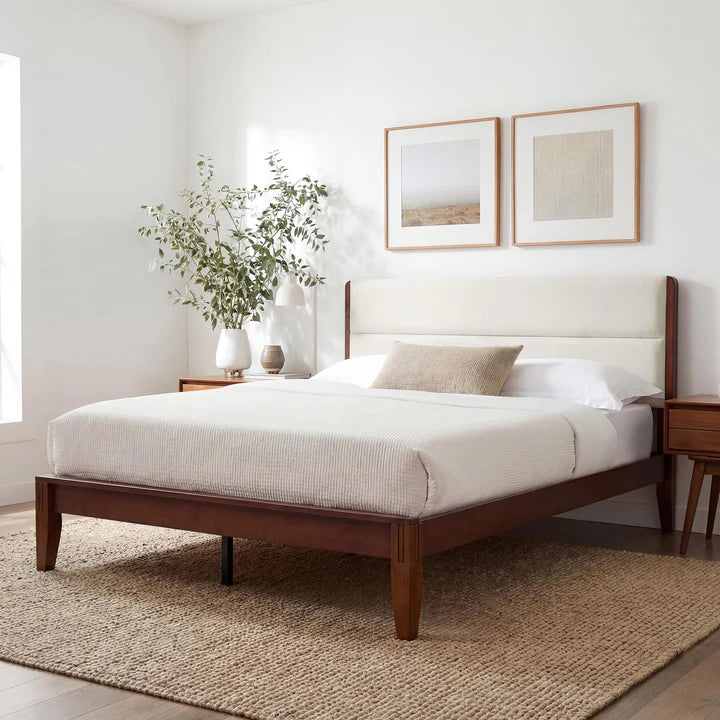 Yechen King Bed Frame – FSC Bamboo, Japanese Joinery & Upholstered Headboard