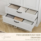 Yechen 3-Door Wooden Wardrobe Closet with Mirror, Drawers & Shelves, Farmhouse Armoire for Bedroom