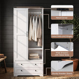 Yechen 71" Armoire Wardrobe Closet with Hanging Rod, Adjustable Shelves & 2 Drawers — White