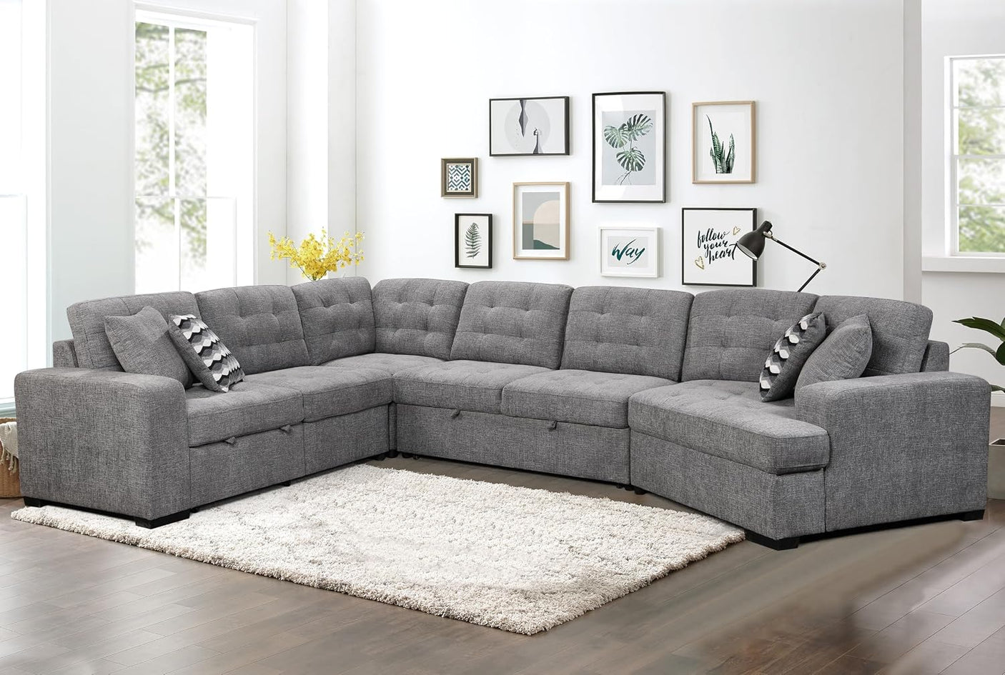 149'' Oversized Large Sectional Sleeper Sofa with Pull Out Bed & Cuddler | 7-Seater L-Shaped Sectional Couch with Chaise Lounge