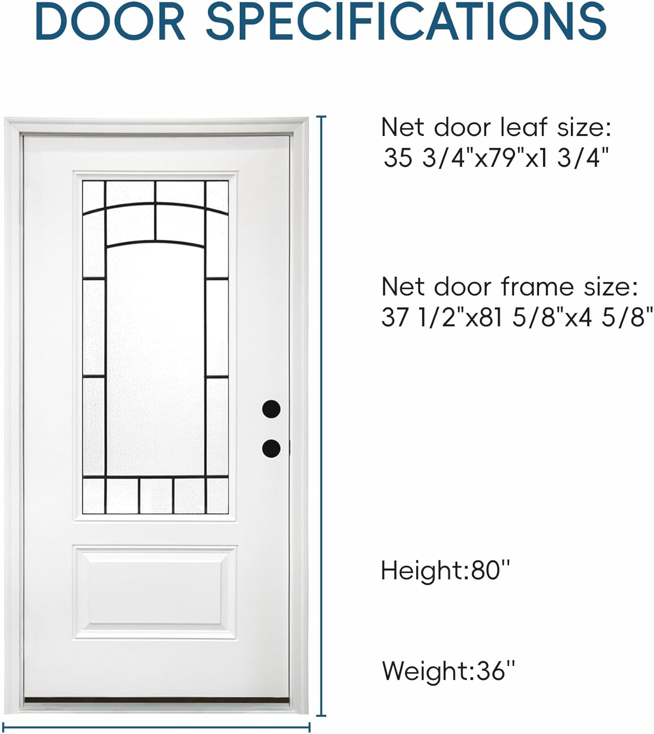 YECHEN 36" x 80" Fiberglass Pre-Hung Front Door, Contemporary Black Entry Door with Frosted Privacy Glass (Left/Right Hand Inswing)