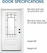 YECHEN 36" x 80" Fiberglass Pre-Hung Front Door, Contemporary Black Entry Door with Frosted Privacy Glass (Left/Right Hand Inswing)