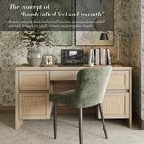 Yechen 57" Rattan Executive Desk — Built-in Charging Station, 5 Drawers & File Cabinet | Farmhouse Home Office
