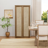 Yechen 67" Tall Rattan Pantry Cabinet with Adjustable Shelves, Dark Walnut/Natural Walnut