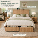 Boho Bed Frame with 55" Tall Fluted Headboard, Storage Drawers & Charging Station | Full & Queen