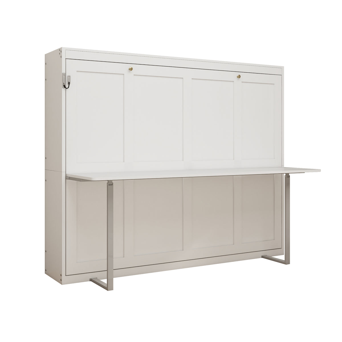 Queen Horizontal Murphy Bed with Desk – White