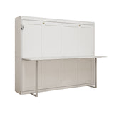 Queen Horizontal Murphy Bed with Desk – White
