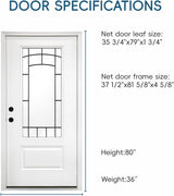YECHEN 36" x 80" Fiberglass Pre-Hung Front Door, Contemporary Black Entry Door with Frosted Privacy Glass (Left/Right Hand Inswing)