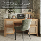 57" Rattan Executive Desk with Charging Station | 5-Drawer Home Office Desk | Farmhouse Walnut Brown | Yechen Home